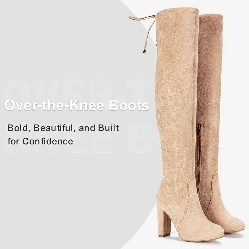 Women’s Sand-knee High Suede Fashion Pointed Toe Thigh High Over The Knee Boots